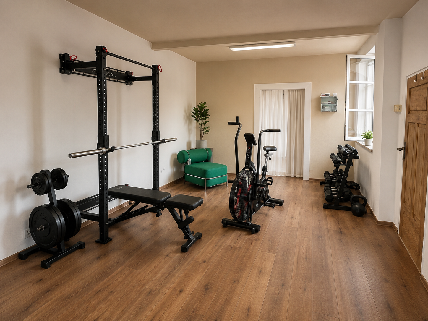 Fitnessstudio Erlangen – Squat Rack, Hantelbank, Air Bike
